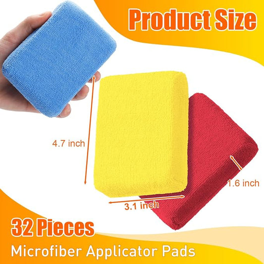 Riakrum 32 Pcs Microfiber Applicator Pads Soft Microfiber Foam Buffing Car Detailing Pads for Wax Ceramic Coating Polish Reusable Car Wash Sponge Tire Shine Applicator(Yellow,Grey,Blue,red)