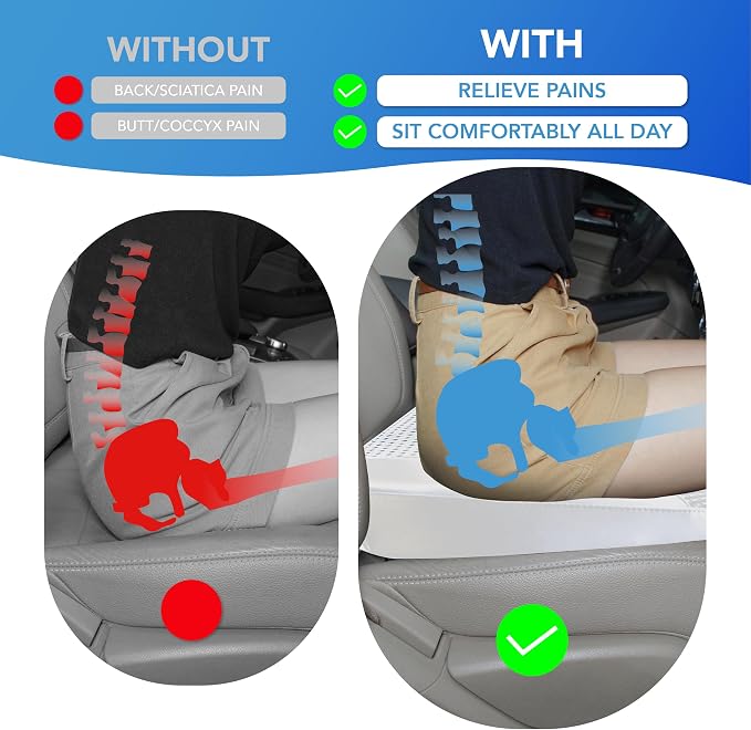 Lofty Aim Car Seat Cushion, Comfortable Memory Foam Seat Pillow for Driving, Sciatica-Back Pain Relief, Cushion for Car-Truck, Office, Wheelchair - Gray