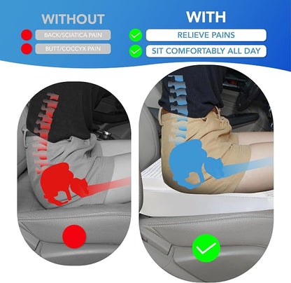 Lofty Aim Car Seat Cushion, Comfortable Memory Foam Seat Pillow for Driving, Sciatica-Back Pain Relief, Cushion for Car-Truck, Office, Wheelchair - Gray