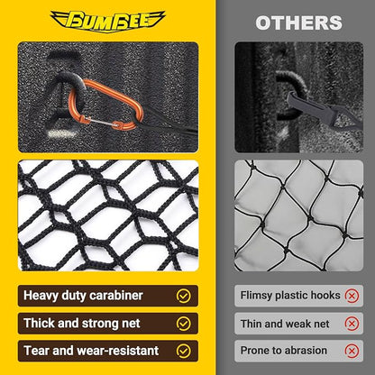 BUMBEE Envelope Style Trunk Cargo Net Compatible with Chevy Silverado 2013-2024 Accessories, Heavy Duty Carabiners Highly Elastic Truck Bed Mesh Cargo Net(16.9" X 52.56" to 66.93")