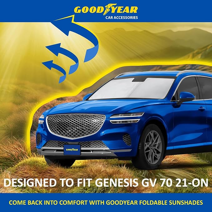 Goodyear Foldable Windshield Sunshade for Genesis GV 70 2021-2026, SUV car Accessories, Sunshade Cover, Sun Shade Car Windshield, Window Sun Blocker - GY008374