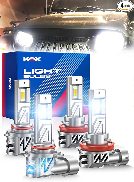 2025 10X Brightener 9005 9006 Led Bulbs Combo for Car Owners, 100000Lm HB3 HB4 for Drivers at Night, During Bad Weather, 1:1 Real Size, 100000 Hours Lifespan, 99% Fit Vehicles, Plug & Play, 4 Pack