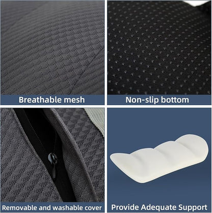 KAYI Lumbar Support Pillow for Car, Memory Foam Lumbar Pillow with Adjustable Straps, Lumbar Support Pillow for Office Chair, Back Support for Car, Sitting, Driving, Traveling (1, Gray)
