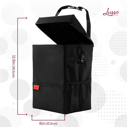 Lusso Gear Car Trash Can, 3.5 Gallon Capacity, Black Color, Manual-Lift Opening Mechanism