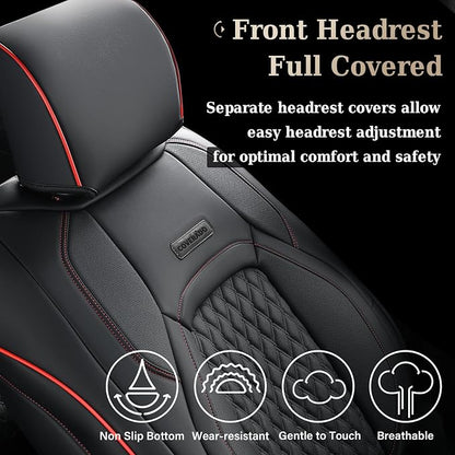 Coverado Front Seat Covers for Ford F150 2015-2026, F250 F350 F450 2017-2026 SuperCrew Crew Cab, Red and Black Leather Car Seat Covers, Full Coverage