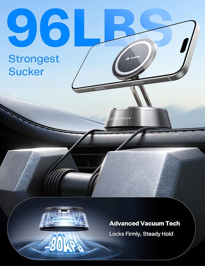 andobil 2026 Upgrade for Magsafe Car Mount [Strongest Suction & Magnet] Vacuum Magnetic Phone Holder for Car 360° Adjustable Car Cell Phone Holder Mount for iPhone 17 Pro Max 16/15/14/13/12