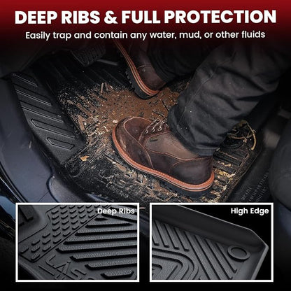 LASFIT Floor Mats for Rivian R1T 2025 2026, All Weather Floor Liner TPE Custom Fit Car Mats for Rivian R1T 1st & 2nd Row Rubber Mats, Black,Tasteless, Durable and Easy to Clean