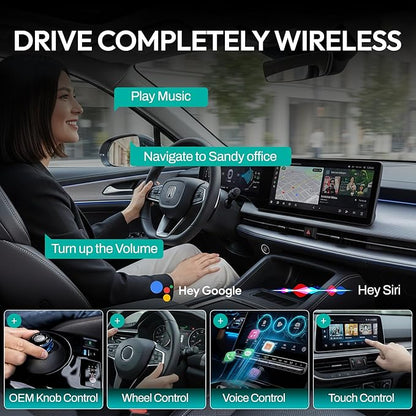 2026 [2-in-1] Latest Wireless CarPlay & Android Auto Adapter, Converts Wired to Wireless, Fast Auto-Reconnect, Dual-Band 5GHz WiFi + Bluetooth 5.3, USB-A & USB-C Compatible, Mini Design