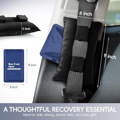 Post Surgery Seat Belt Pillow with Ice Pack, Seatbelt Cushion for Mastectomy, Heart Surgery, C-Section & Hysterectomy Recovery, Chemo Port Protector, Seatbelt Pad with Pocket(Black)