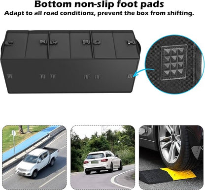Trunk Organizer Car Organizer Leather Storage Box Foldable Trunk Organizer for SUVs & Sedans Sturdy Car Organization for Car Accessories, Tools, Sundries, Collapsible and Adjustable, 35.5 Inch