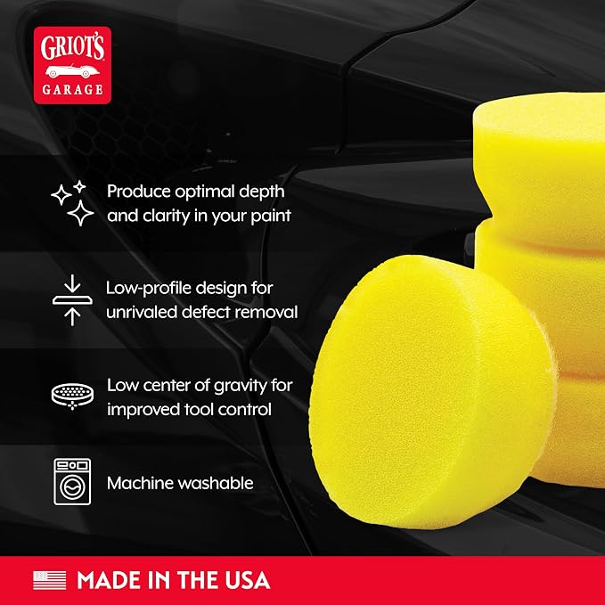 Griot's Garage 1” Perfecting Foam Pads for Car Polishing and Detailing, Buffing Pads for Paint Correction, Polishing, and Waxing, Yellow, Set of 6