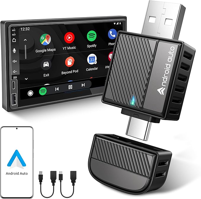 ByteWave Android Auto Wireless Adapter, 8s Fast Mini Wireless Android Auto Adapter with NFC Instant Connect, 5.8GHz WiFi Bluetooth 5.3 Stable Plug & Play USB-A/Type-C Car Dongle for Android 12+