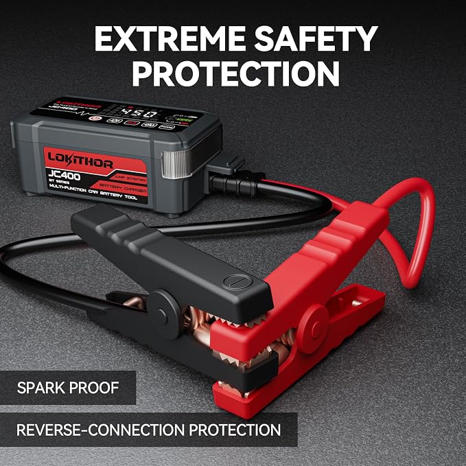 LOKITHOR JC400 9-in-1 Battery Charger and Jump Starter, 2500A 12V Portable Jump Box for Car Upto 8.5L Gas/6.5L Diesel, 750mA/1A/2A, 6V/12V Automotive Battery Maintainer, Trickle Charger and Desulfator