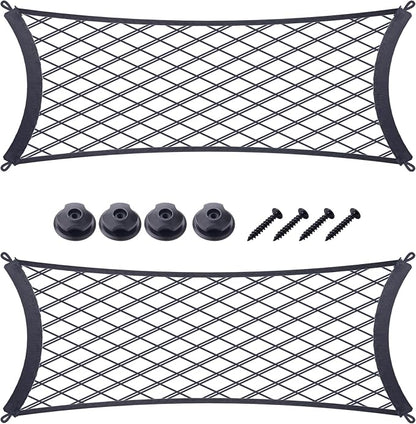 JINGKE 2 Pcs Small Cargo Net Pocket Elastic Mesh Netting Car Mesh Pouch with Screws and Hooks for Trunk RV Boats Home Cargo Storage (23.6'' x 9.8'')