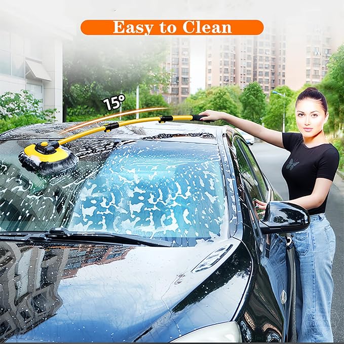MVEQRRN Upgrade Car Wash Brush Mop with Long Handle,Chenille Microfiber Car Wash Brush Car Cleaning Brush Kit Car Wash Mop Supplies Car Washing Brush with Scratch-Free Replacement Head