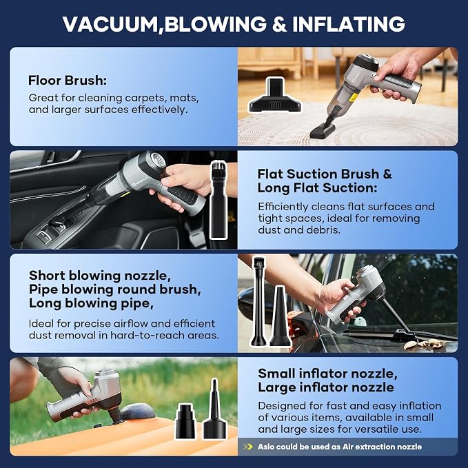 SakerPlus Mini Vacuum Cleaner, 3 in 1 Car Vacuum Cleaner High Power, 15000PA Powerful Suction, Air Duster, 7500mAh, Dual Filter,Adjustable Small Vaccum Portable Cordless for Cars,Desktop,Home - HL137