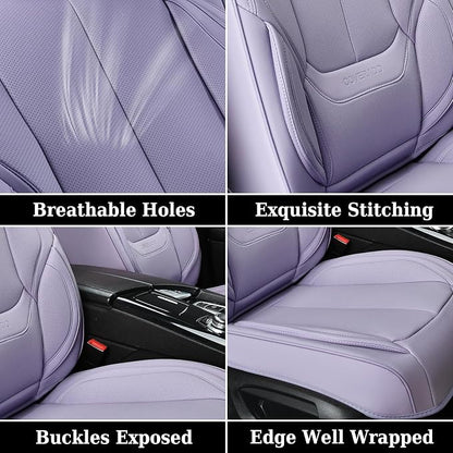 Coverado Universal Seat Covers Front, 2-Pack Universal Seat Covers for Cars, Waterproof Nappa Leather Car Seat Covers with Head Pillow, Auto Protectors Fit for Most Sedans SUV Pick-up Truck-Purple