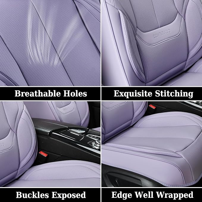 Coverado Universal Seat Covers Full Set, Universal Seat Covers for Cars, 5 Seats Waterproof NAPPA Leather Car Seat Covers with Head Pillow, Auto Protectors Fit for Most Sedans SUV Pick-up Truck-Purple