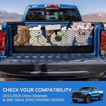 Truck Bed Cargo Net for 2013-2026 Chevy Silverado&GMC Sierra 1500/2500HD/3500HD Accessories, Envelope Style Trunk Mesh Cargo Net, Heavy Duty&Double-Layer Nylon Storage Rear Netting Holder Organizer