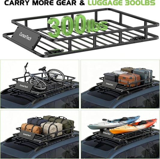 Roof Rack Basket 51" x 36" Heavy Duty Roof Cargo Basket 300 lbs Capacity Steel Roof Basket Vehicle Cargo Rack Luggage Holder Rack for SUV Truck Car Travel Camping Storage