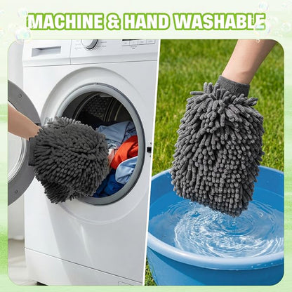 24 Pack Car Wash Mitt Bulk Microfiber, 10'' x 8'' Chenille Car Wash Mitt Gloves, Scratch Free Double Sided No Lint No Marks for Truck SUV and All Vehicle Surfaces (Grey)