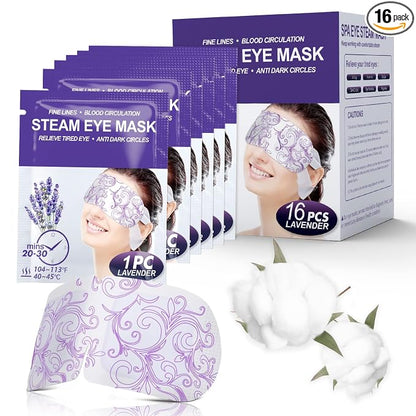 16 Packs Steam Eye Masks for Dry Eyes, Lavender Heated Eye Mask, Relief Tired Eyes & Dark Circle, Warm Compress for Puffiness, Disposable Travel Essentials & Relaxation Set for Women, Christmas