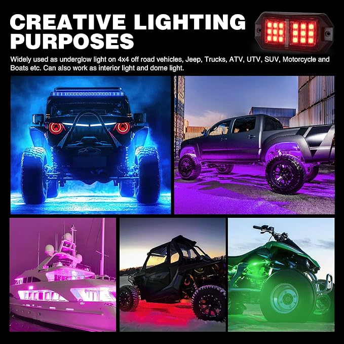 Nilight RGB LED Rock Lights Kit 12 PCS 18LED Wide Angle Wheel Well Light with Remote & Bluetooth App Dual Control Multi Modes Underglow Multicolor Neon Pod for ATV UTV SUV Offroad Truck RZR Boat