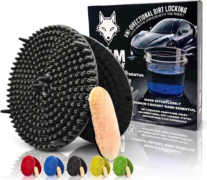 10.4" Heavy Duty Car Wash Bucket Insert (2-Pack) & Wash Mitt Kit - 10.6 oz Detailing Dirt Separator & Grit Trap, Scratch-Free Auto Wash, Fits 3.5 to 5 Gallon Buckets (Black Kit)
