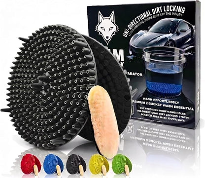 10.4" Heavy Duty Car Wash Bucket Insert (2-Pack) & Wash Mitt Kit - 10.6 oz Detailing Dirt Separator & Grit Trap, Scratch-Free Auto Wash, Fits 3.5 to 5 Gallon Buckets (Black Kit)
