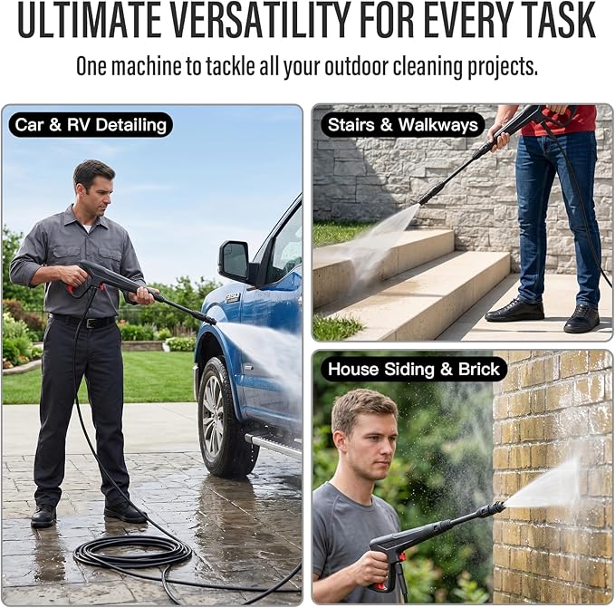 MZK 2026 New Lightweight Pressure Washer, Portable One-Button Start with 4 Adjustable Nozzle & Foam Cannon, Powerful Cleaning Machine for Cars, Patios, Fences & Driveways(Red)