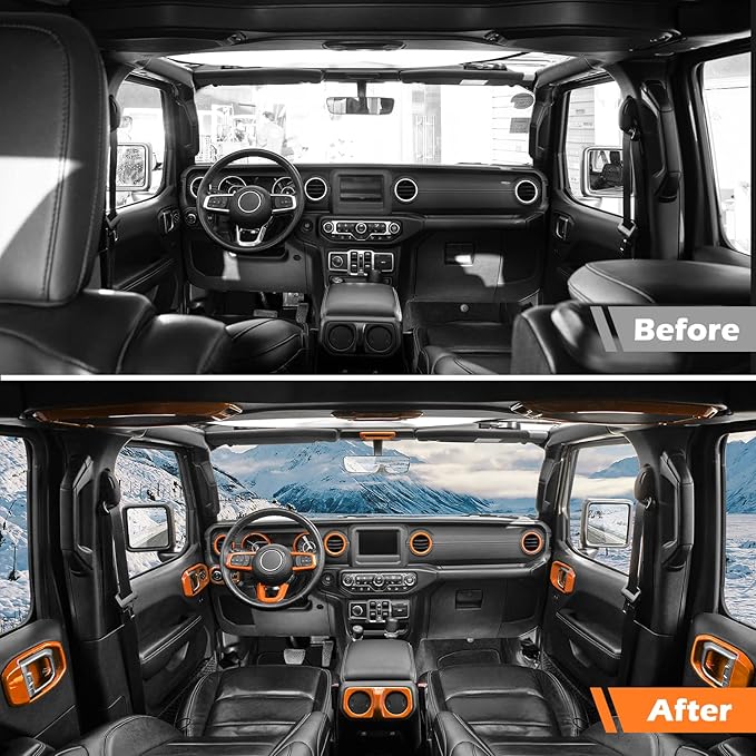 for Wrangler JL Interior Trim Kit Orange Dashboard for Jeep Wrangler JL JLU Gladiator JT 2018-2023 Orange Interior Accessories 21pcs