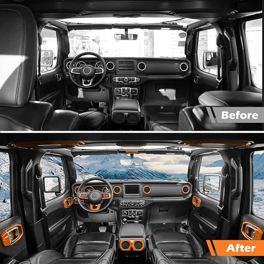 for Wrangler JL Interior Trim Kit Orange Dashboard for Jeep Wrangler JL JLU Gladiator JT 2018-2023 Orange Interior Accessories 21pcs