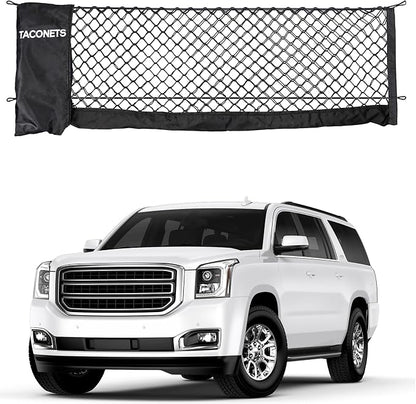 TacoNets Envelope Cargo Net for Suburban | Tahoe | Yukon/XL | Escalade/ESV - Fits 2015-Current - Upgraded 5mm Bungee - Integrated Storage Bag - Heavy Duty Hooks - Designed in USA