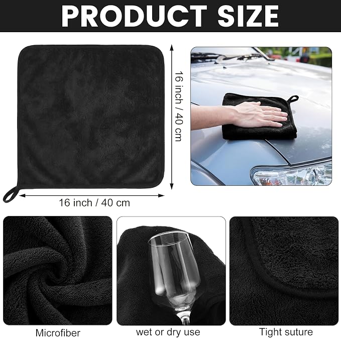Tallew 60 Pcs Black Microfiber Towels: 16"x16" Microfiber Drying Towels Bulk Micro Fiber Car Cleaning Cloth for Cars Drying Washing Polishing Cleaning Household Supplies