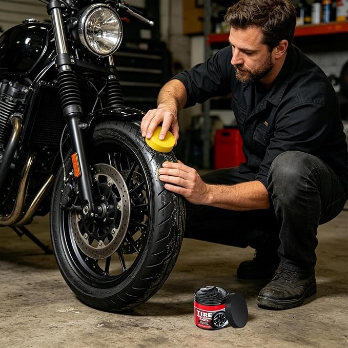 Gloss Tire Shine, Car Paste, 3.15x2.36x2.36 Inches Tire Restorer with Sponge Applicator, Glycerin Formula Coating, Black Shine Finish with Smooth Style, Auto Care Accessory for SUV Truck