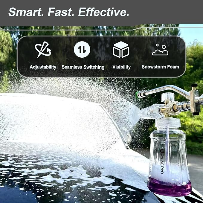 Raincovo Foam Cannon for Pressure Washer, Snow Clear Foam Cannon Dual Connector Accessories, Power Washer Soap Attachment for Car Wash, Stainless Steel Filter, 5 Nozzle Tips with Holder