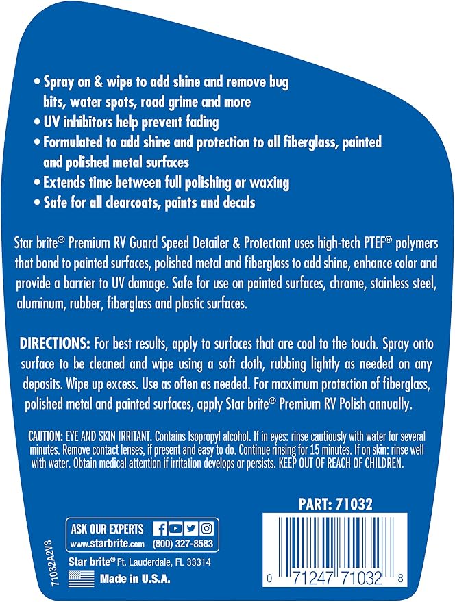 STAR BRITE Premium RV Guard Detailer & Protectant Spray – Cleans, Shines & Protects with Protective Polymers - 32 OZ (071032)