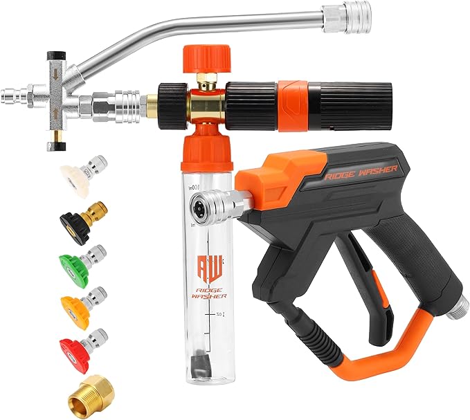 RIDGE WASHER Mini Foam Cannon Gun with Dual Connector, No Dilution Required, Pressure Washer Gun for Foam Blaster, 1/4" Quick Connect, 4000 PSI, 100 ML