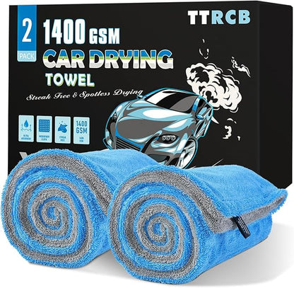 TTRCB 2 Pack Car Drying Towels (48" x 24"), Extra Large Microfiber Towels for Cars, 1400 GSM Ultra-Absorbent, Streak Free, Double Twisted-Loop Drying Towels Car Detailing for SUV, RV, Trucks