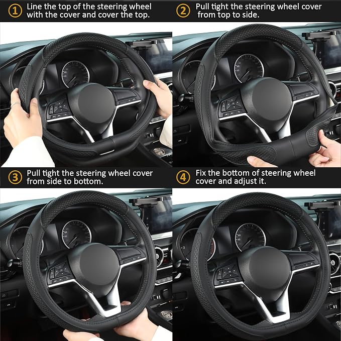 West Llama Customized Auto Car Steering Wheel Cover for Nissan,D Shaped Steering Wheel Cover for Rogue,Altima,Kicks (D-Shaped-Black)