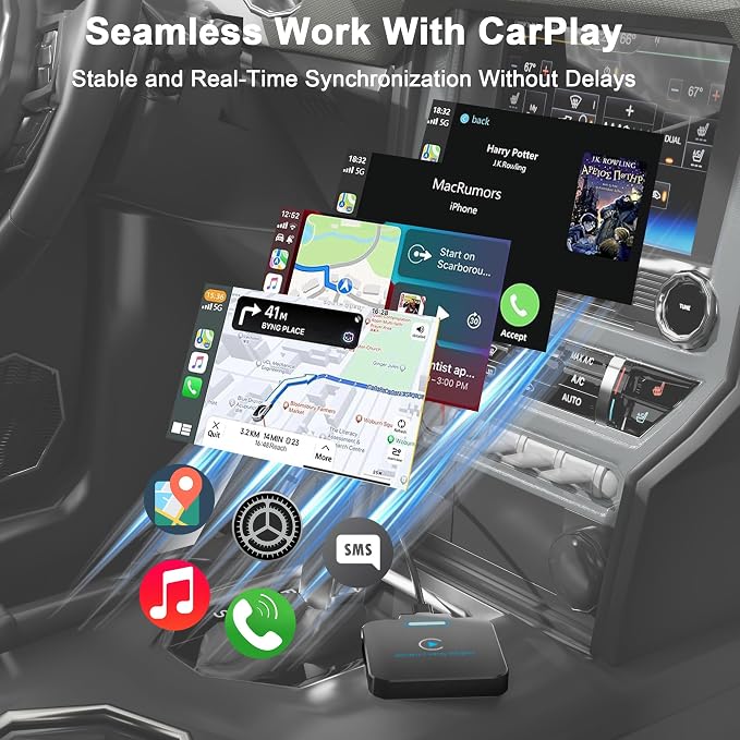Wireless CarPlay Adapter for Apple - Convert Wired to Wireless, Plug & Play Dongle for iPhone & Factory Wired Cars - Fit Cars from 2016 and iOS 10+