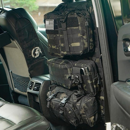 Tactical Car Seat Back Organizer,Tactical Molle Seat Back Organizer with 6 Detachable Molle Pouch,Universal Fits for Car Truck Jeep Vehicle