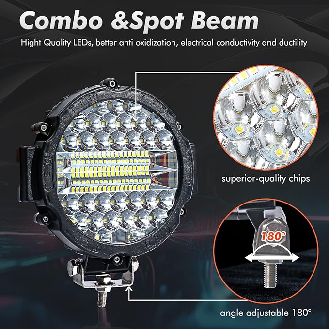 WINBANG 7 Inch Round LED Light Bar, 2PCS 201W Driving Light Bar Fog Lights Combo Beam LED Off Road Lighting for SUV, Truck, ATV, SUV,Hunters