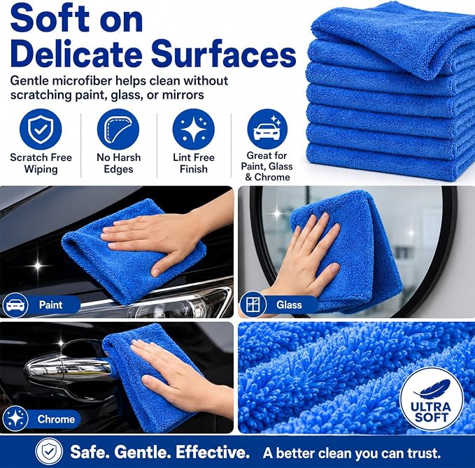 Shimeyao 30 Pcs 12.5 × 12.5 Inch Microfiber Towels for Cars, 500 Gsm Edgeless Plush Car Detailing Towel, Lint Free Scratch Free Cleaning Cloths for Drying, Washing, Polishing, Waxing, Home (Dark Blue)