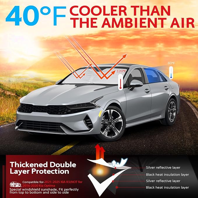 KAYZT Windshield Sun Shade for 2021-2025 2026 KIA K5 GT-Line GT Sedan Foldable Sunshade Front Window Custom Fit Car Accessories