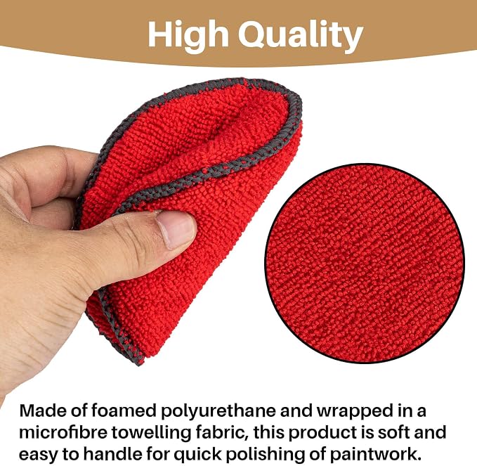 Sukh 12 Pack Microfiber Foam Car Wax Applicator Pad - Foam Applicator Pads Detailing Round 4.72 inch Polishing Sponges for Car Wax Applicator Pad Red.