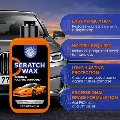 CYTITZNH Scratch Remover Wax – Restore Car Paint, Remove Scratches, Scuffs & Swirls, Safe for All Paint Finishes, Easy DIY with Buffer Pad & Towel, 100ML/3.4oz