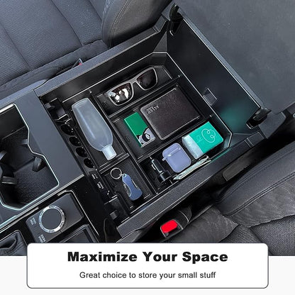 TOPINSTALL 5 Compartments Console Organizer Compatible with 2022-2026 Toyota Tundra/Sequoia 2023-2026, Plastic Armrest Storage Box Full Size Tray (Not for the Console with Safe)