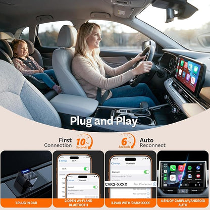 Ottocast Mini Core 2026, 2-in-1 Wireless CarPlay Adapter & Android Auto Adapter – Auto-Switch, Plug & Play, WiFi 6, Fast Reconnect, Mini & Stable