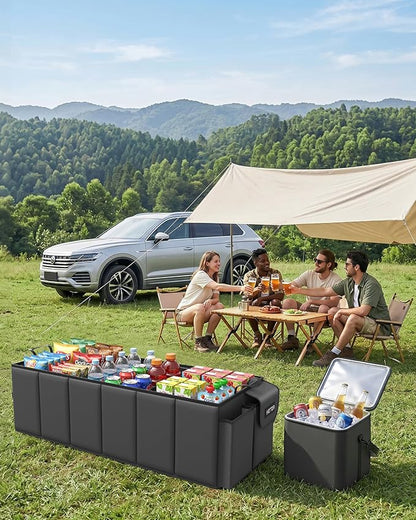 HOTOR Trunk Organizer for Car & SUV, Sturdy Car Organizer with Removable Cooler, Large Foldable Trunk Organizer with Cooler, 6 Compartments, Adjustable Straps, Black, 34.8”×15.9“×11.6”